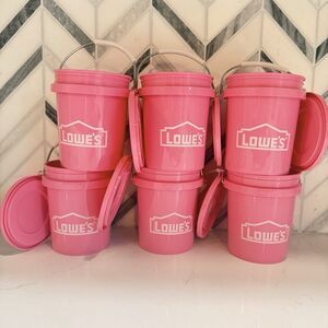 NWT Set Of 6 Lowe’s Mini Bucket Pink .4 Qt W/ Lid RARE Color Food Grade